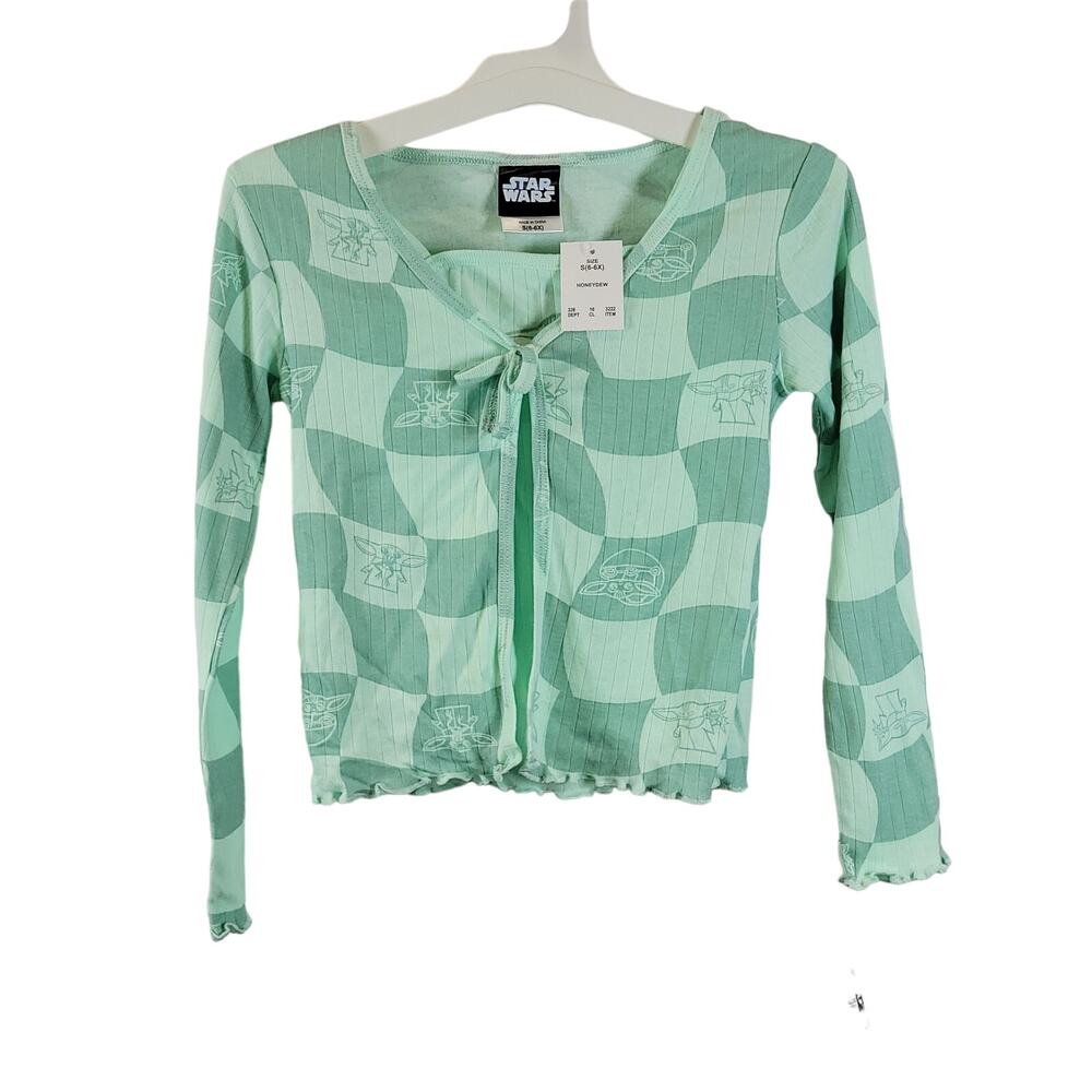 Star Wars Baby Yoda Two Piece Girls Long Sleeve Top, Honeydew, Sz Youth S, NWT